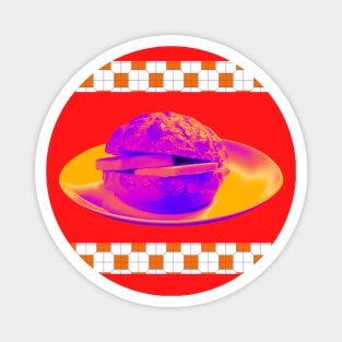 Pineapple Bun - Funky Hong Kong Street Food - Pop Art Neon Purple with Bright Red Magnet